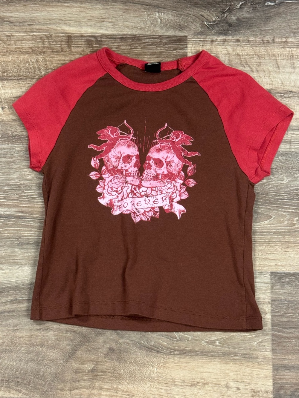 Urban Outfitters Skull Forever Ringer Baby Tee Shirt Women’s Large